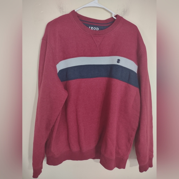 IZOD Advantage Performance Sweatshirt Red GreyBlack Stripe Grunge Preppy Hipster - Picture 1 of 4